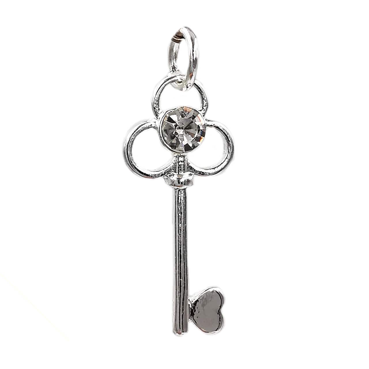 Charmalong™ Silver Plated Crystal Key Charm by Bead Landing™